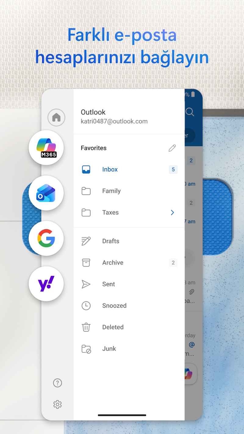 Microsoft Outlook uygulama ayarları ekranı