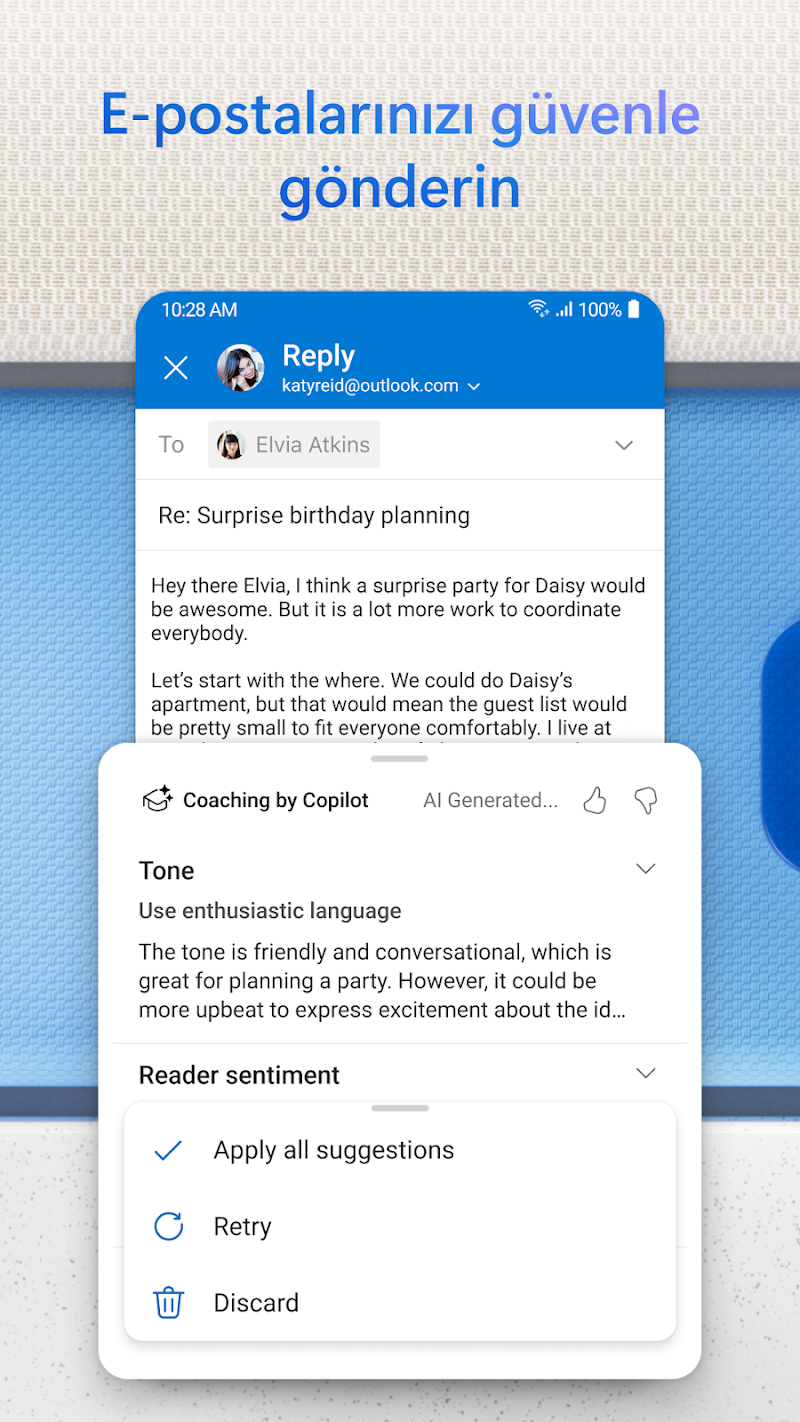 Microsoft Outlook dosya entegrasyonu arayüzü