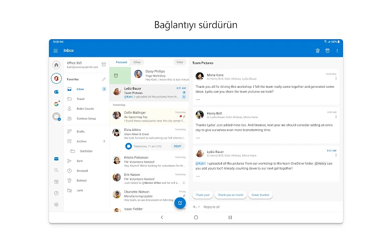 Microsoft Outlook hızlı yanıt önerileri bölümü