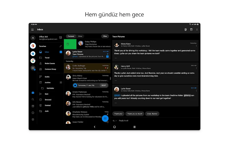 Microsoft Outlook çoklu hesap yönetimi görünümü