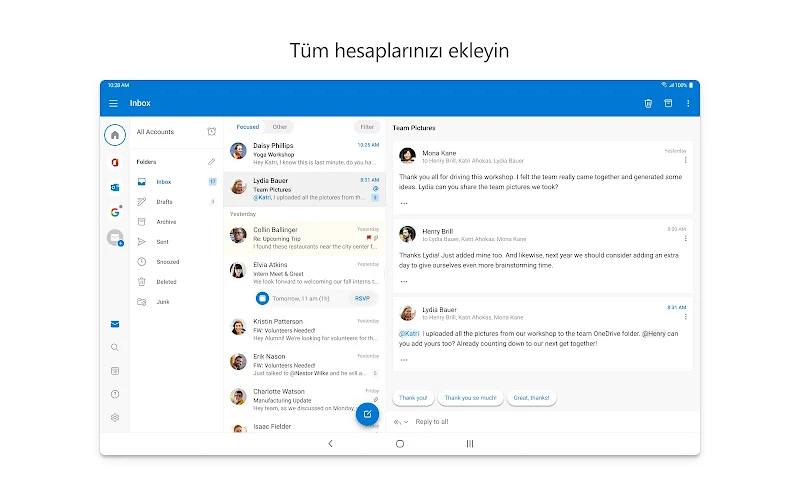 Microsoft Outlook uygulama profil ekranı