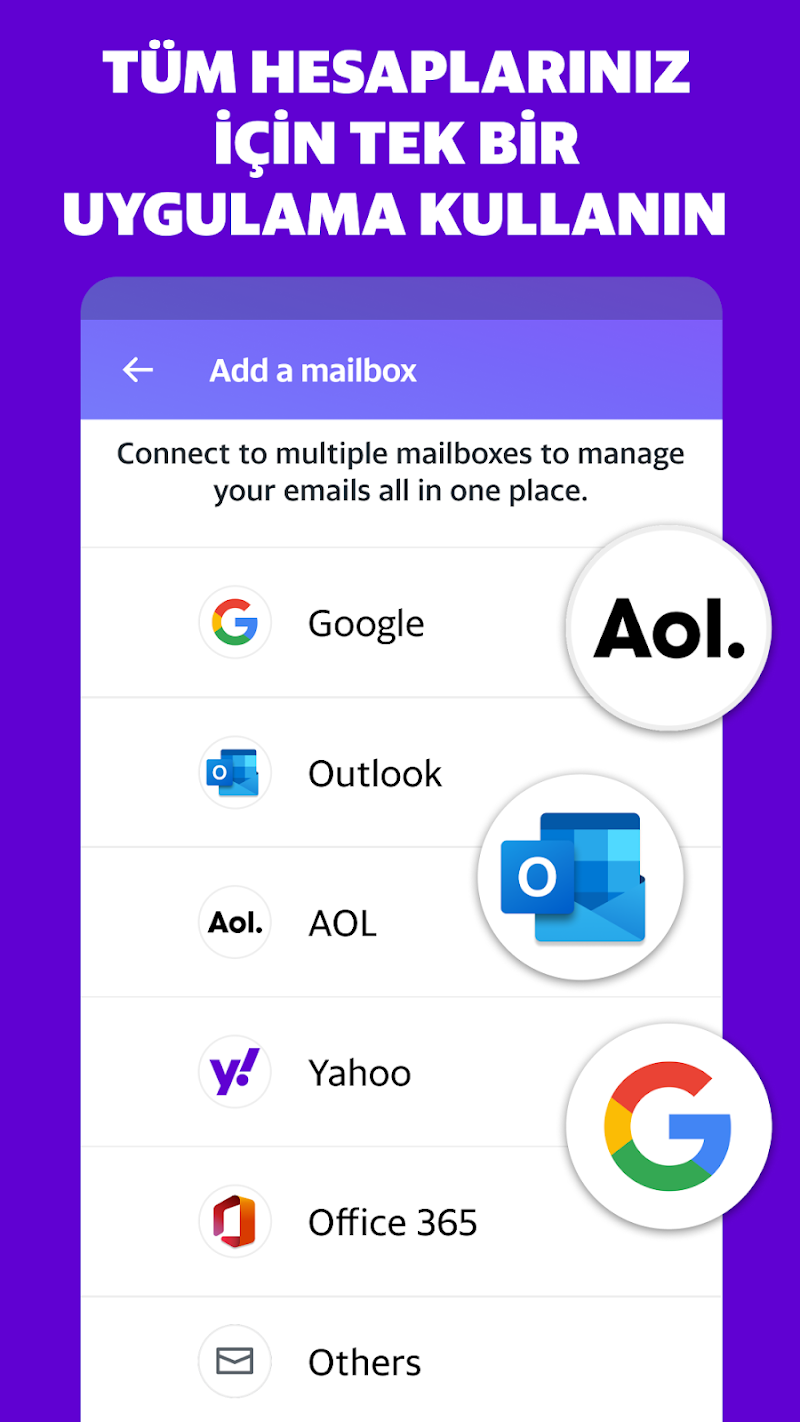 Yahoo Mail – Organize Kalın! uygulama ayarları ekranı