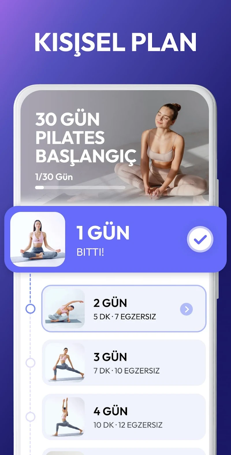 Evde Pilates Egzersizi uygulama egzersiz seçimi ekranı