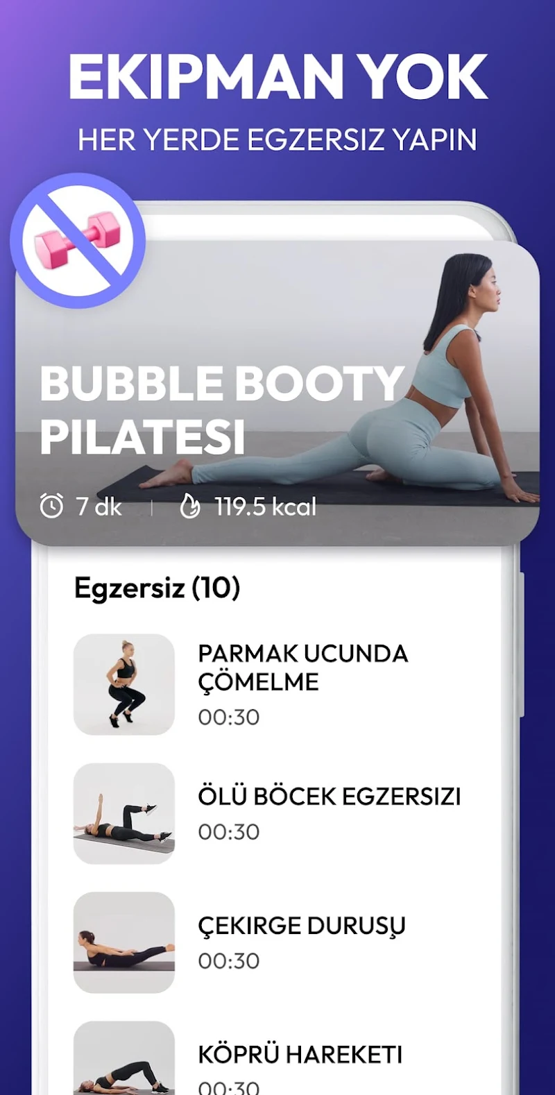 Evde Pilates Egzersizi Android kişiselleştirilmiş planlar ekranı