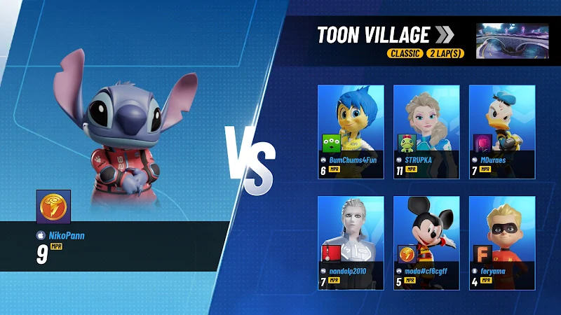Disney Speedstorm çok oyunculu mod ekranı