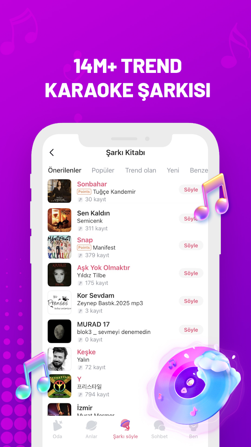 StarMaker: Karaoke Şarkı uygulama menüsü ekranı